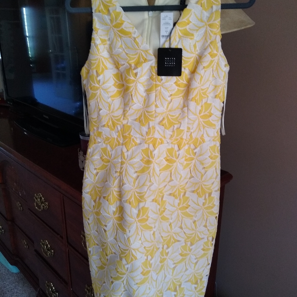 White House Black Market canary yellow lace dress